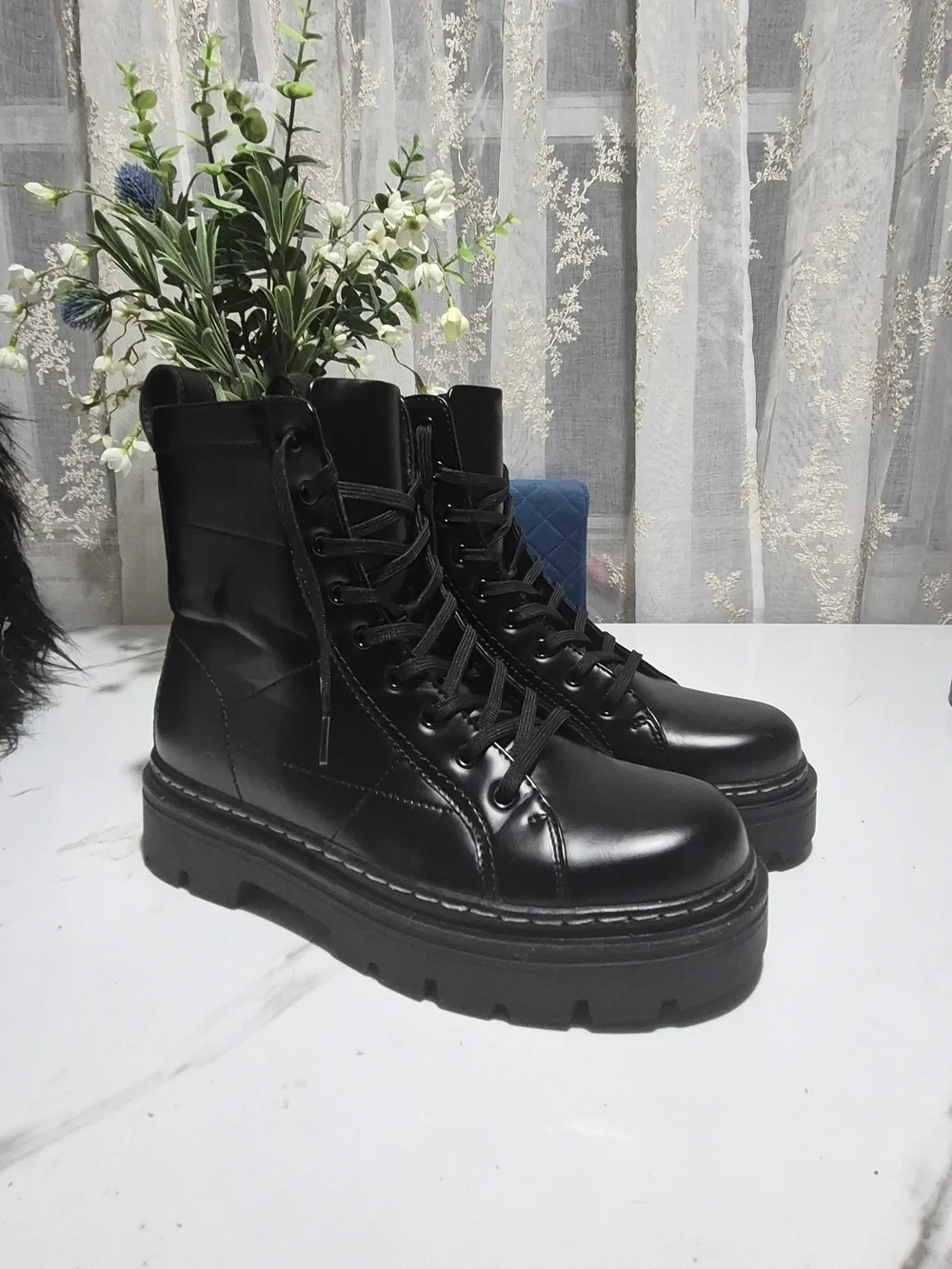Zara Black Platform Lace-Up Combat Boots